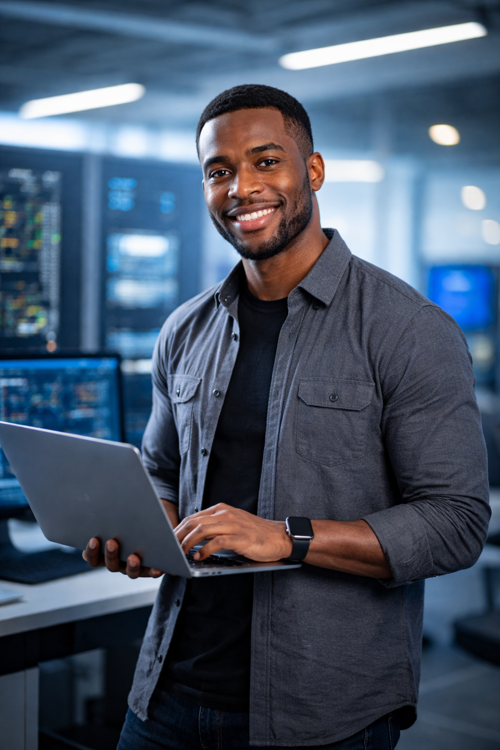 Professional holding laptop